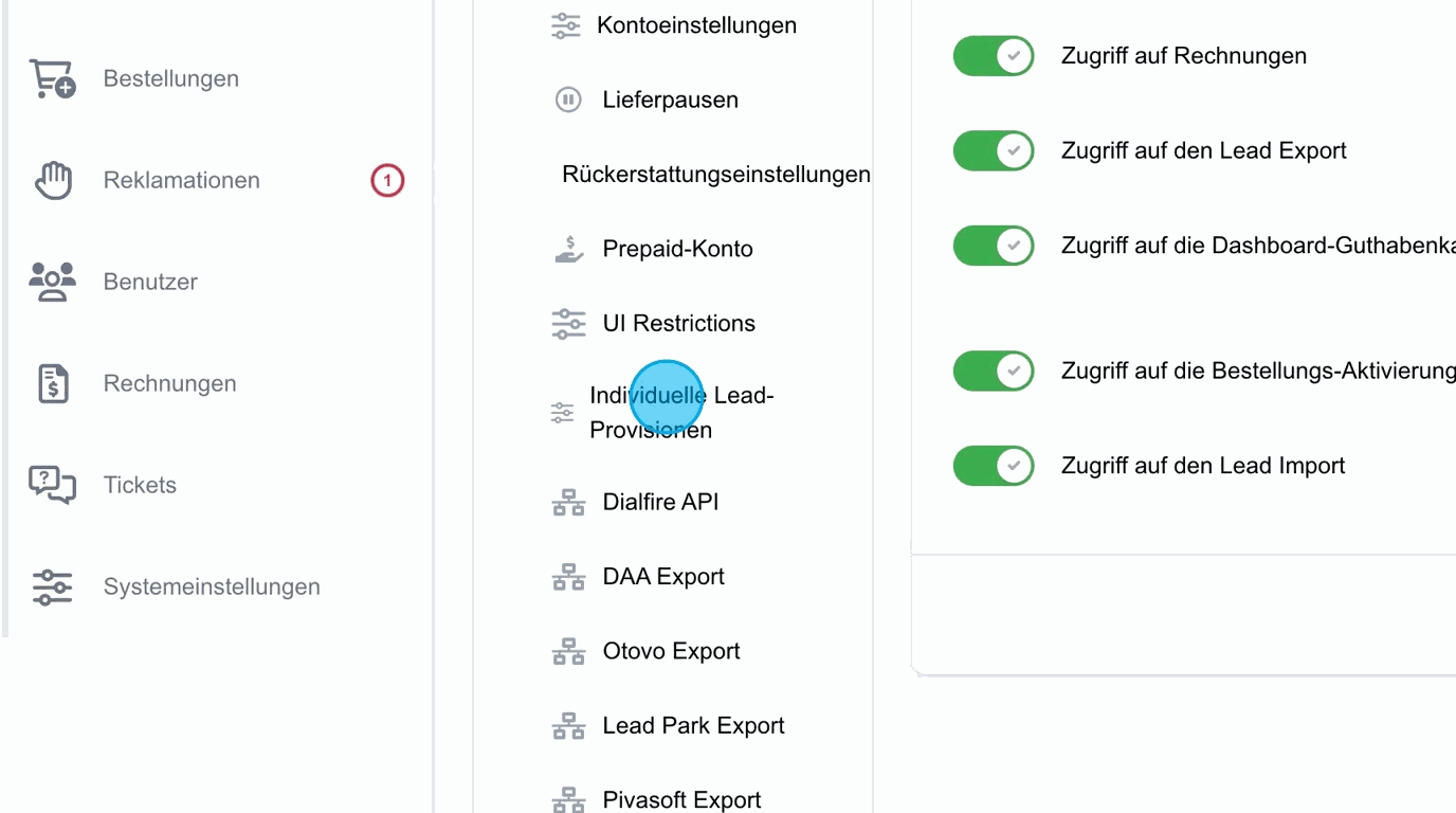 Screenshot: Individuelle Lead-Provisionen