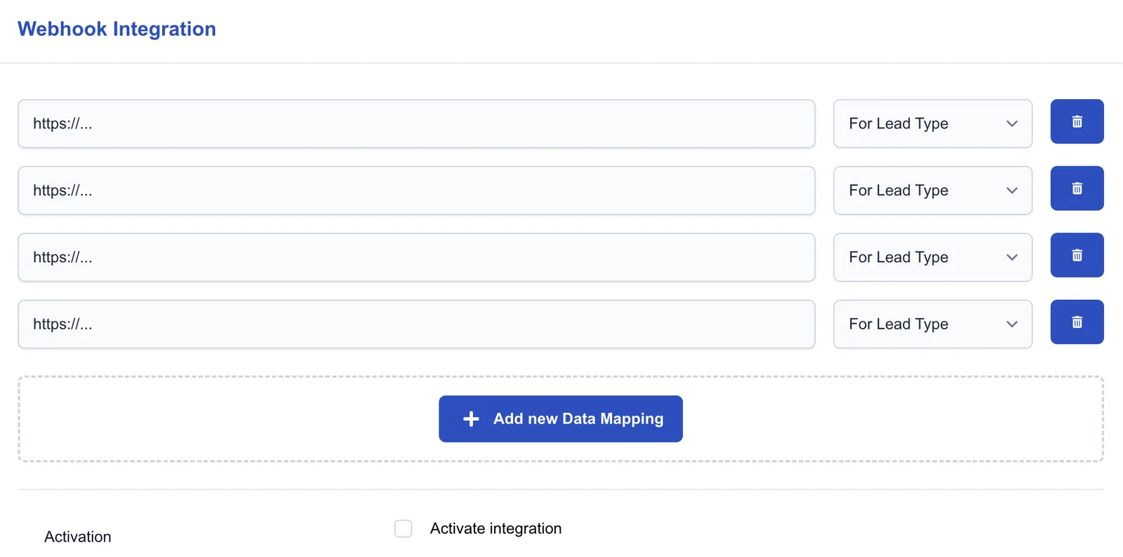 Screenshot: Webhook-URLs verwalten