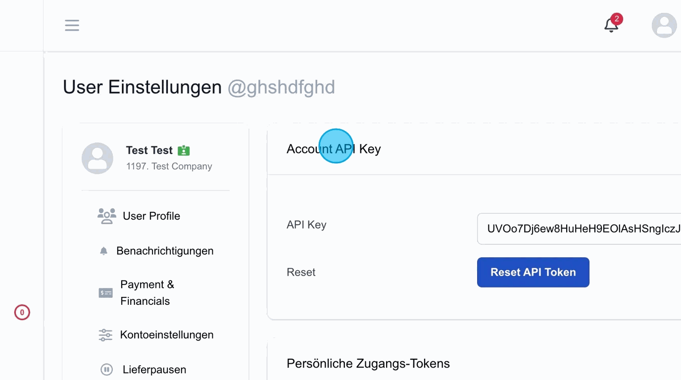 Screenshot: Account API Key