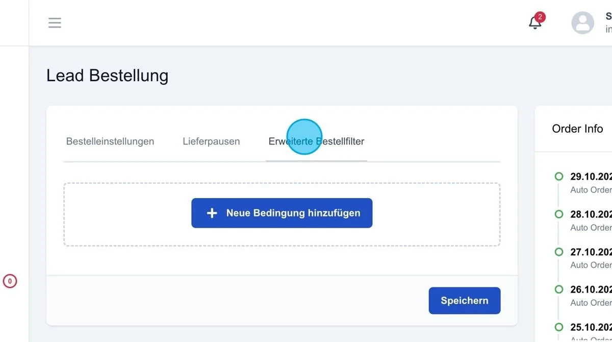 Screenshot: Erweiterte Bestellfilter