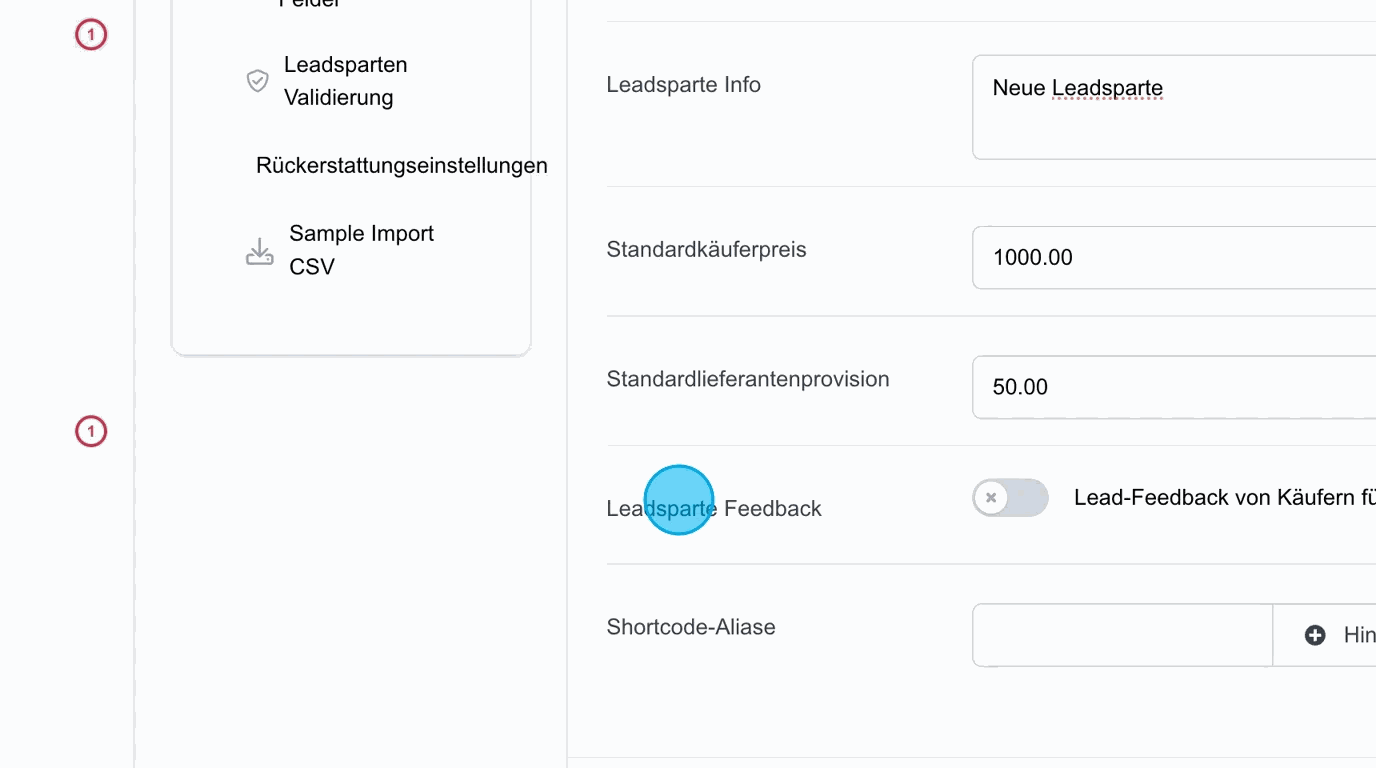 Screenshot: Leadsparenteedbackfunktion