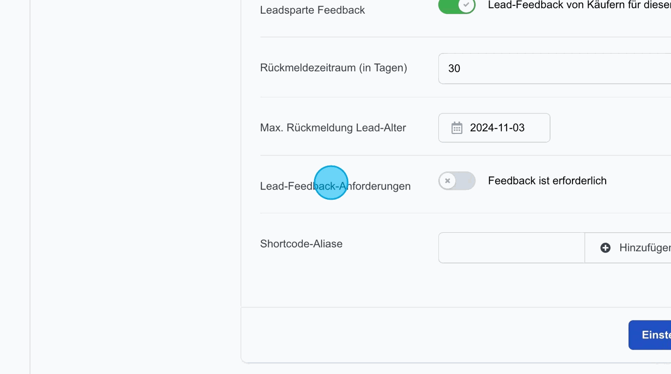 Screenshot: Lead-Feedback-Anforderungen