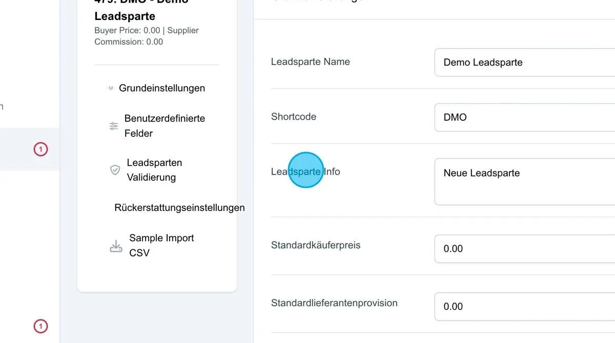 Screenshot: Leadsparten-Info