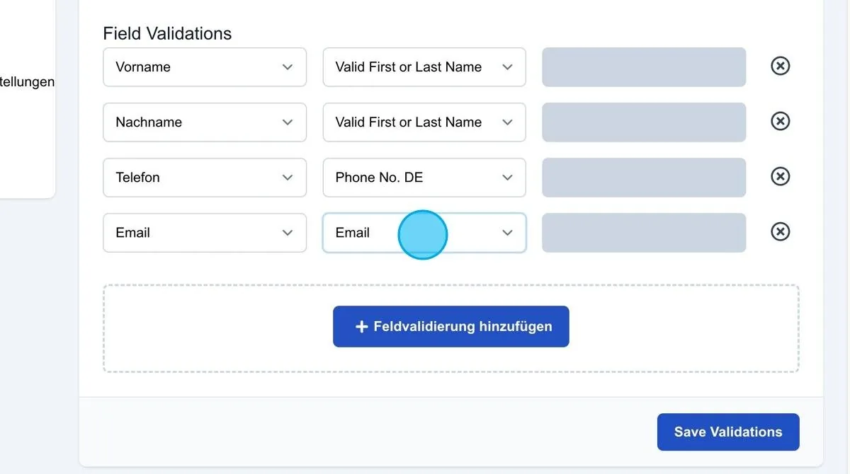 Screenshot: Field Validations
