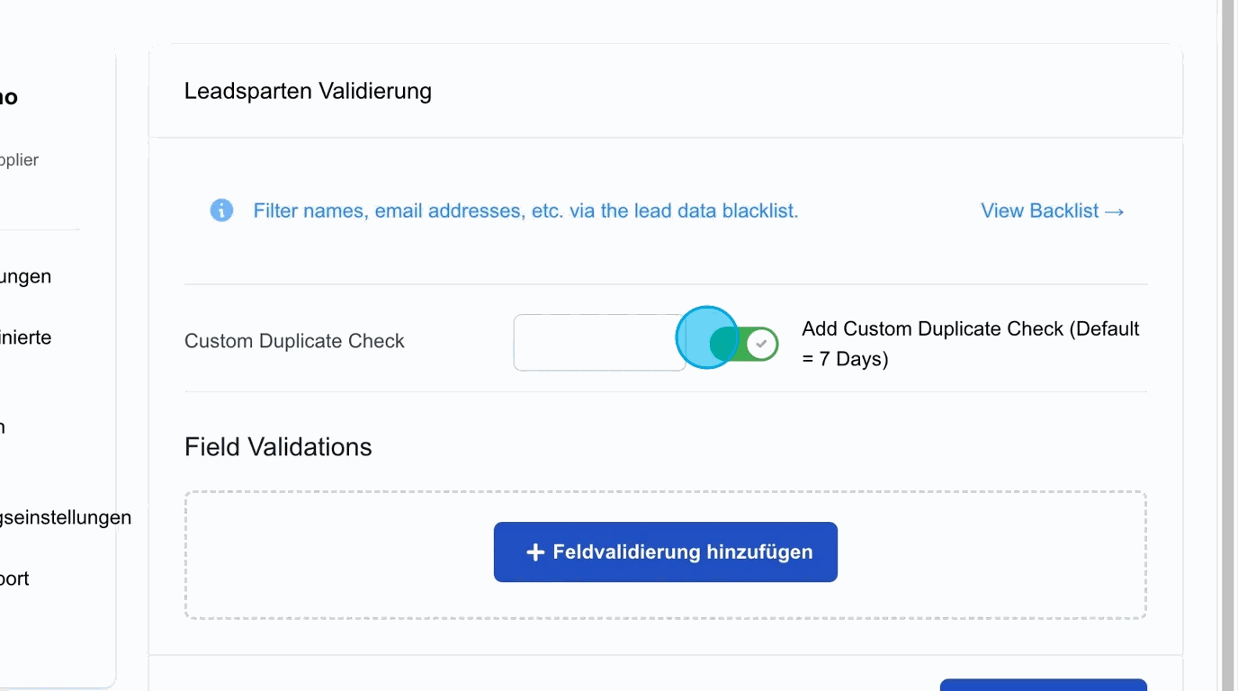 Screenshot: Custom Duplicate Check