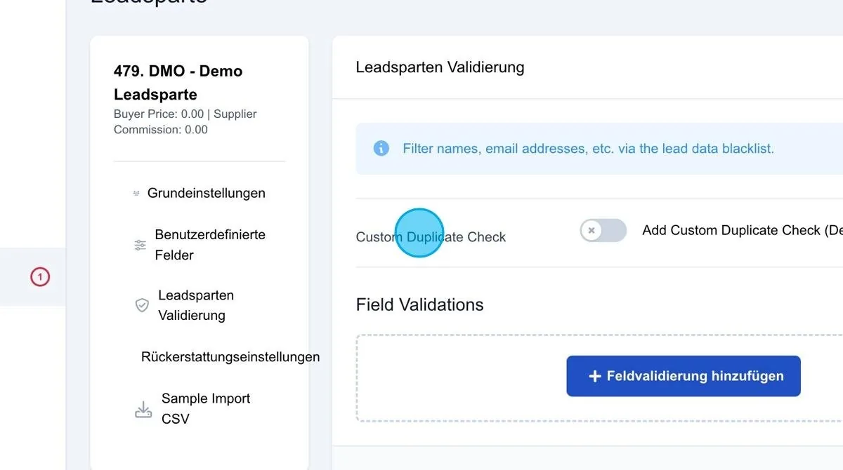 Screenshot: Custom Duplicate Check
