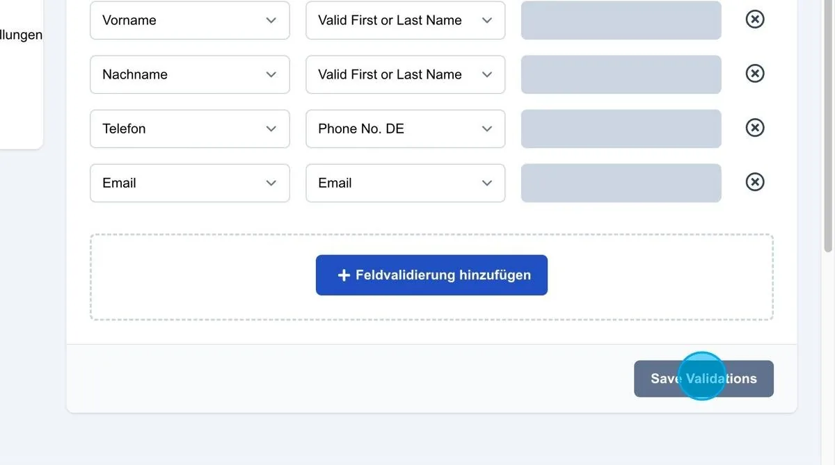 Screenshot: Field Validations