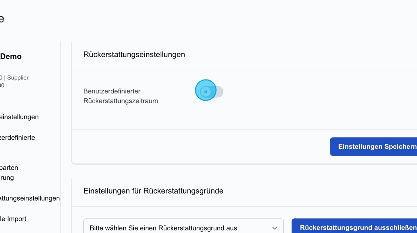 Screenshot: Benutzerdefinierter Rückerstattungszeitraum