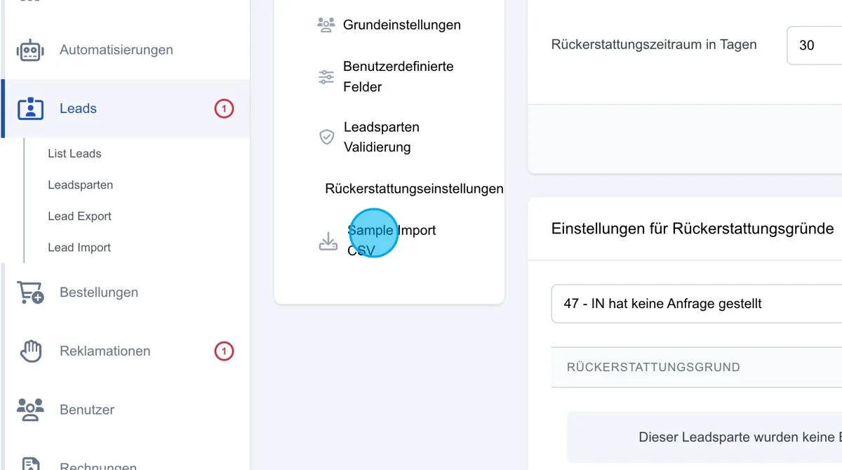 Screenshot: Sample Import CSV