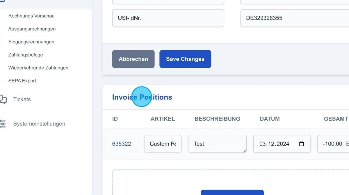 Screenshot: Edit Invoice