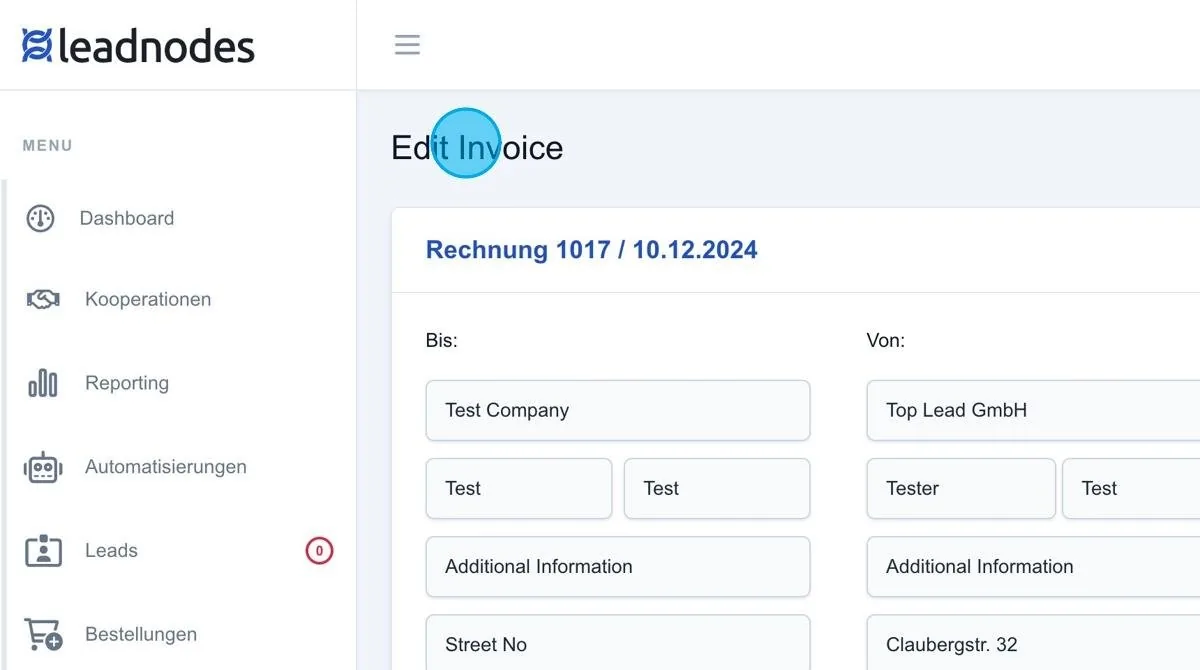 Screenshot: Edit Invoice