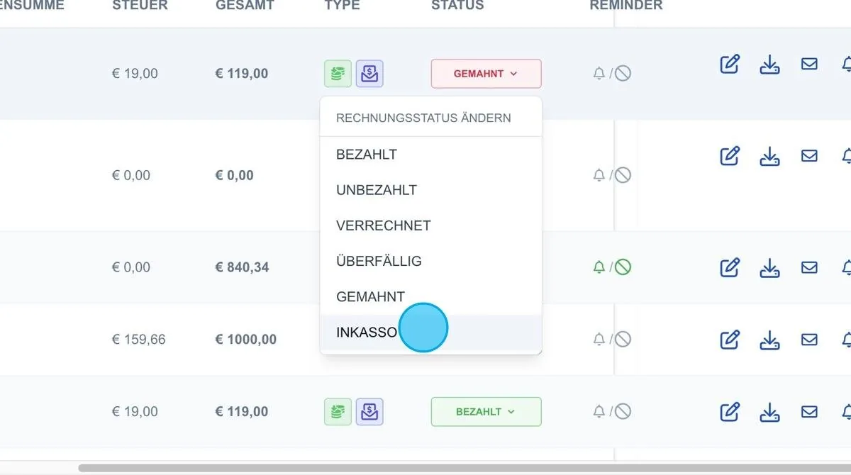 Screenshot: Inkasso