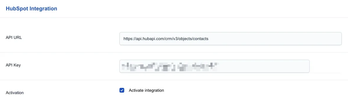 Screenshot: Hubspot Integration