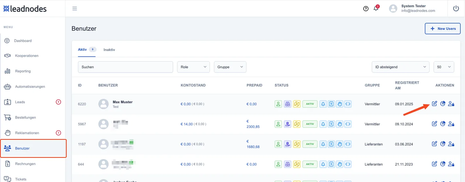 Screenshot: Daten bei Leadnodes hinterlegen