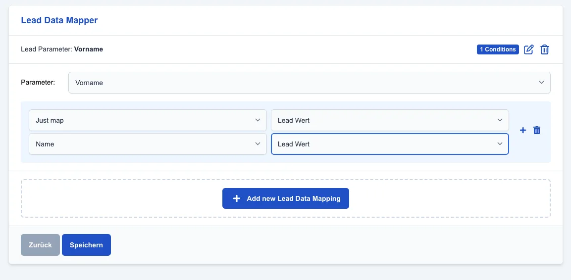 Screenshot: Daten bei Leadnodes hinterlegen
