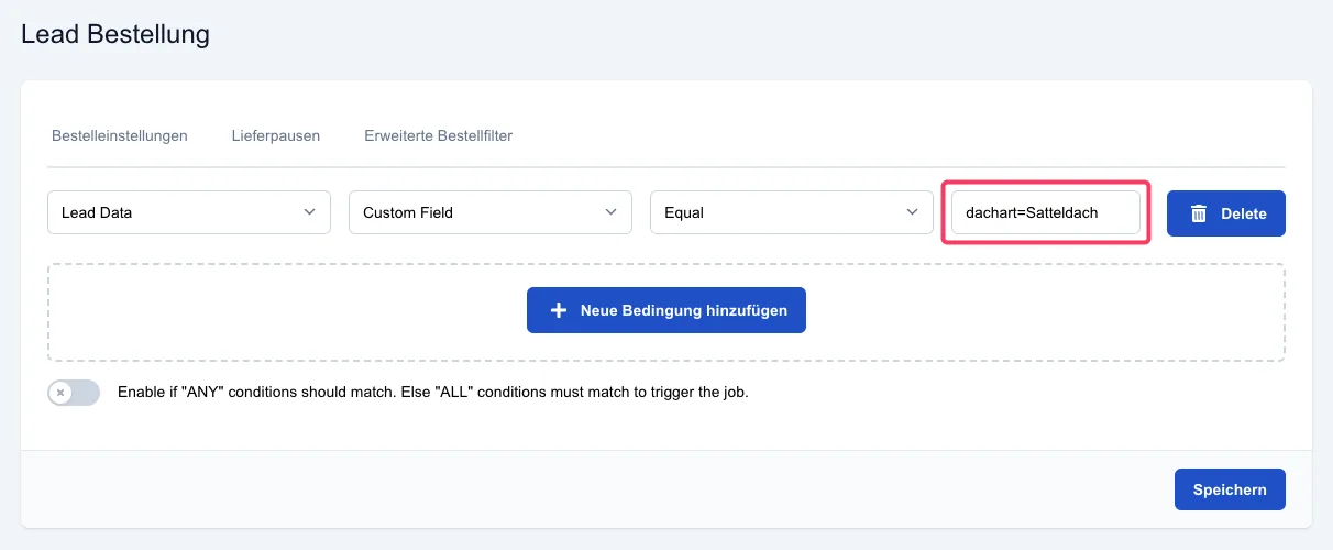 Screenshot: Benutzerdefinierte Felder (Custom Fields) in Automationen und Bestellfiltern verwenden