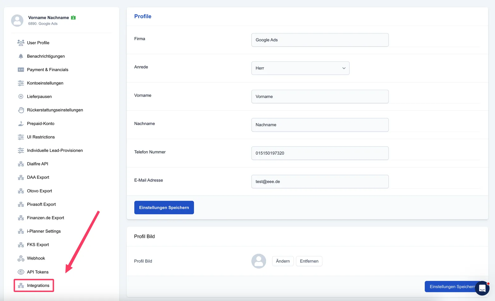 Screenshot: Webhook-Integration