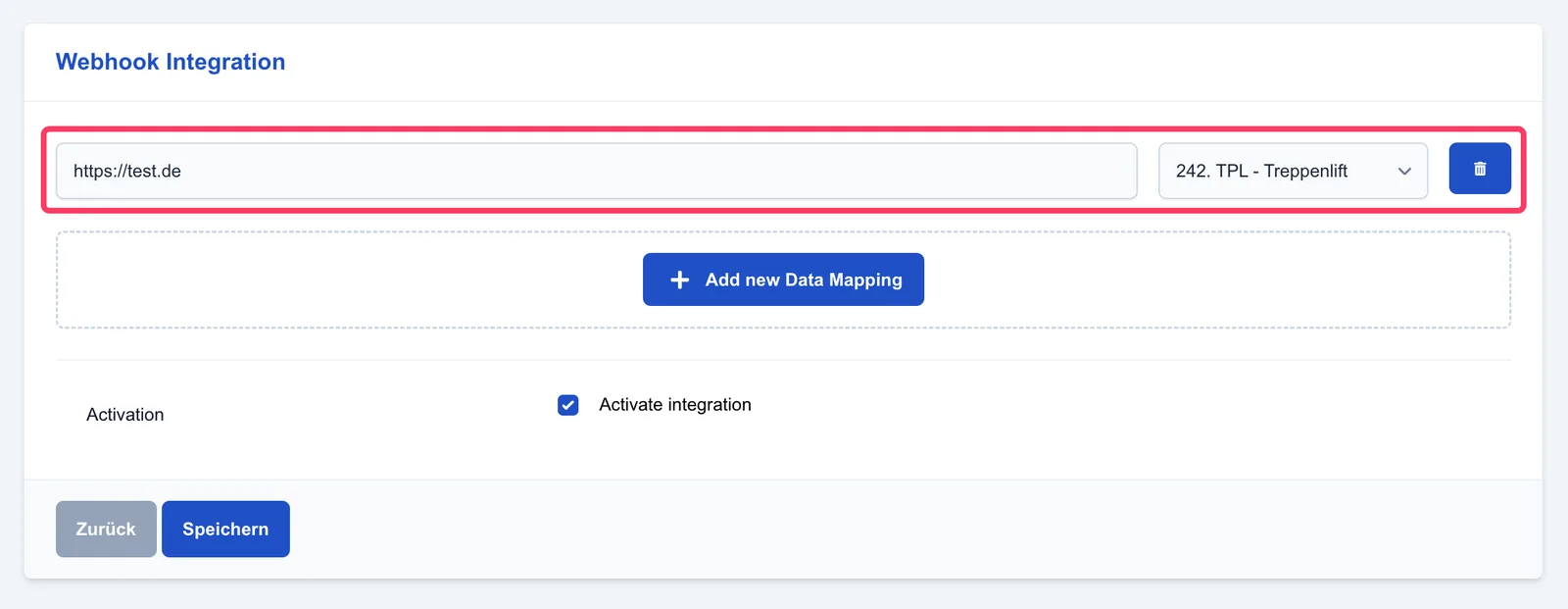 Screenshot: Webhook-Integration