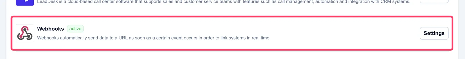 Screenshot: Webhook-Integration
