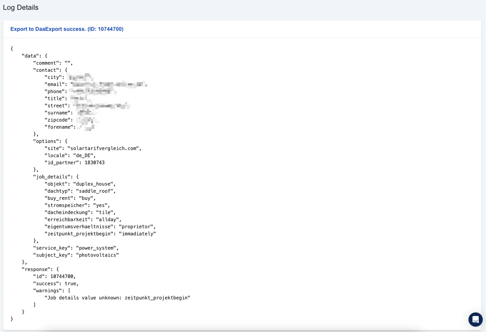 Screenshot: Muster Lead Details