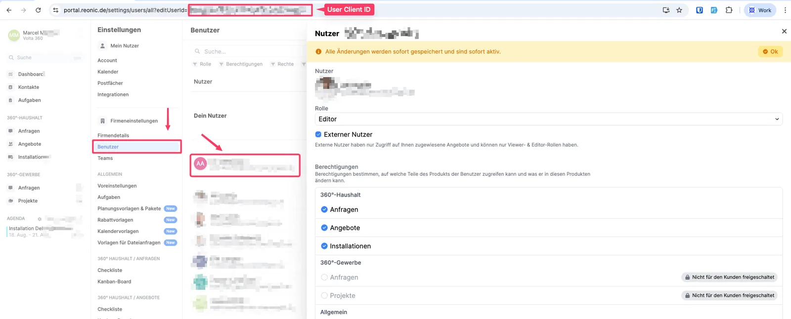 Screenshot: 6. User Client ID ermitteln