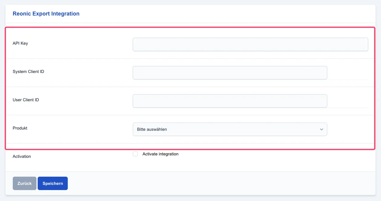 Screenshot: 3. Benötigte Parameter