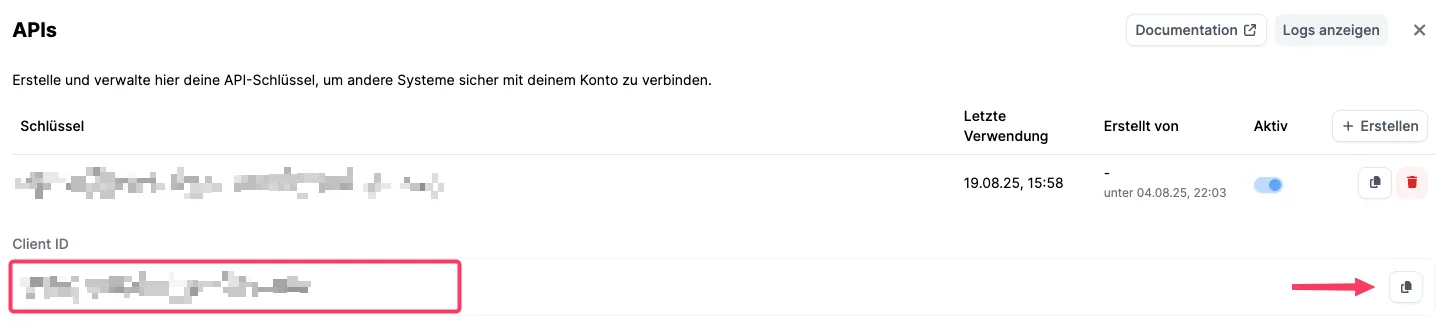 Screenshot: 5. System Client ID abrufen