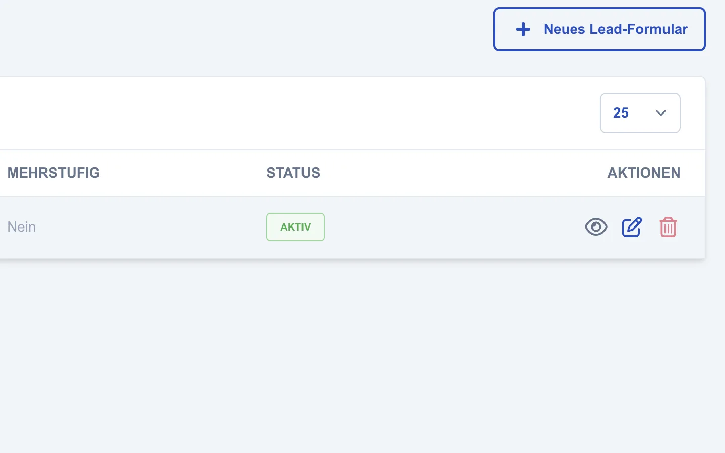 Screenshot: + Neues Lead-Formular