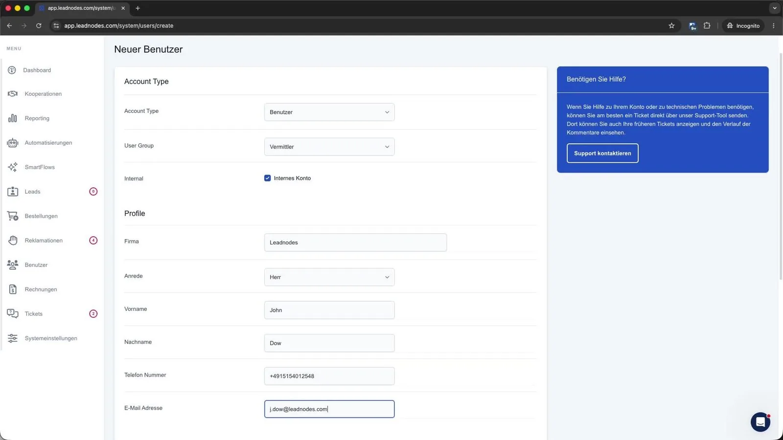 Inputting the email address